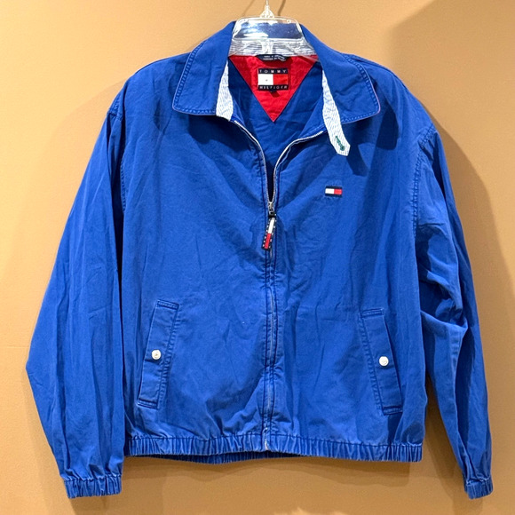 Vintage Tommy Hilfiger Jacket Mens Large Blue Lightweight Casual Cotton Full Zip - Picture 1 of 13